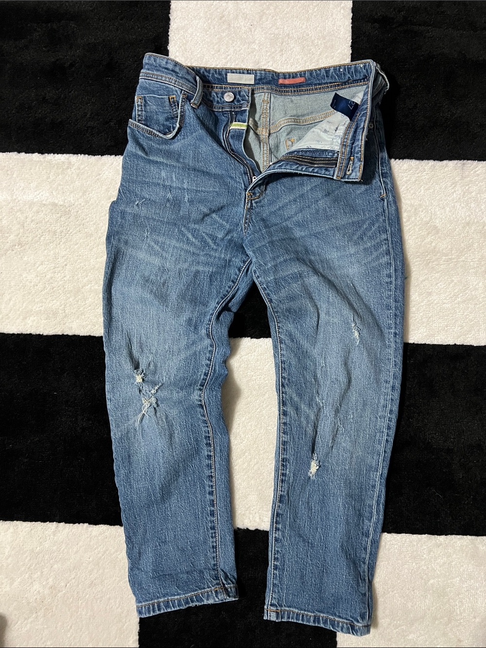 Pilcro Women's Light Blue Distressed Straight Leg Jeans